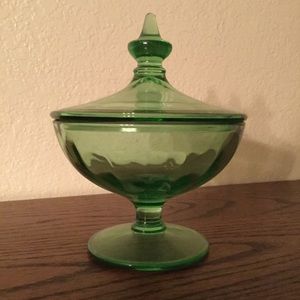 Green Glass Candy Dish